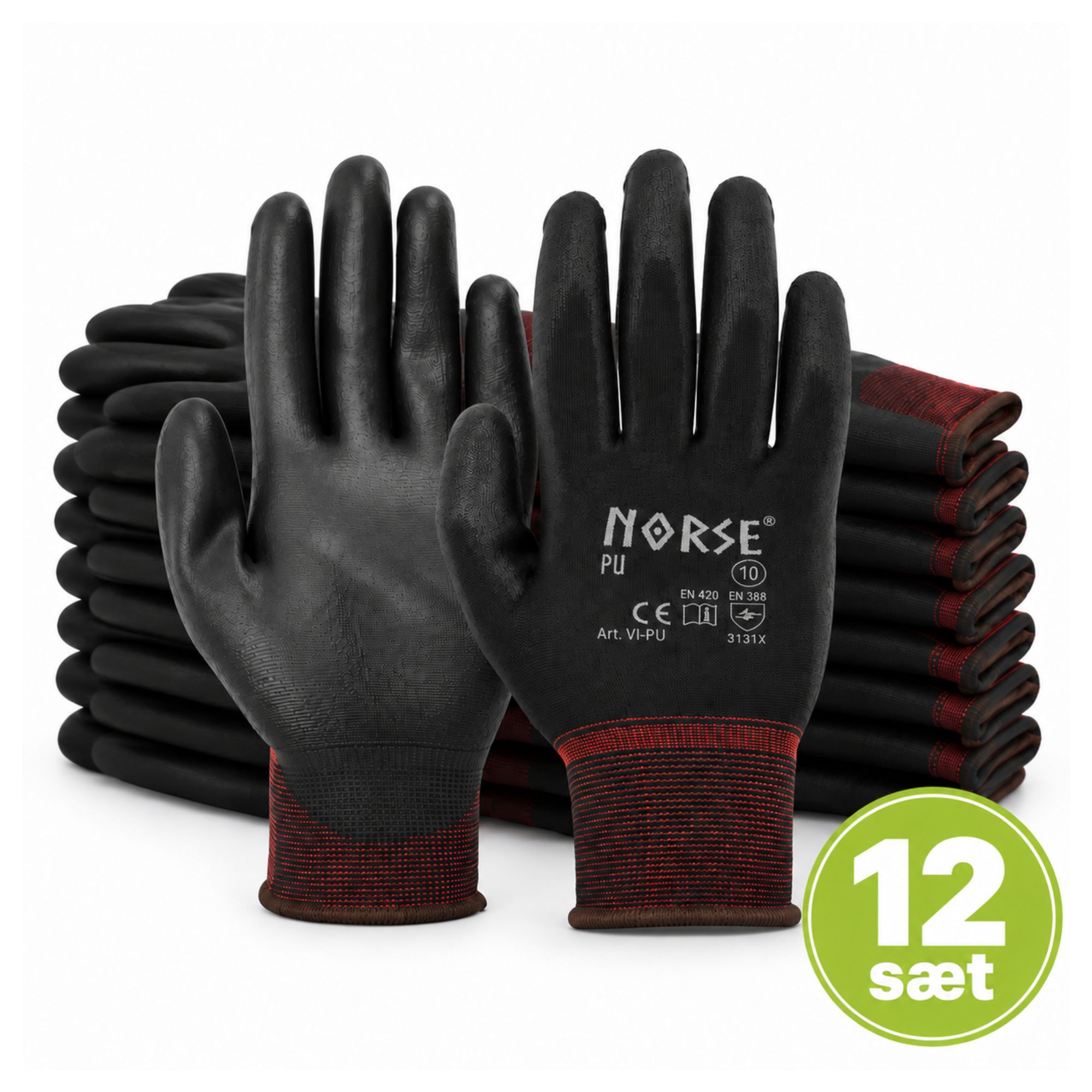 NORSE PU Arbejdshandsker Sort - 12 sæt