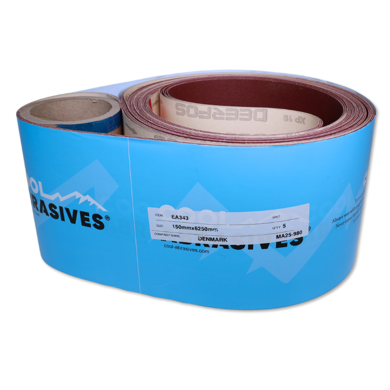 150×6250 mm lange slipebånd – pakke med 5 stk. Korn P80