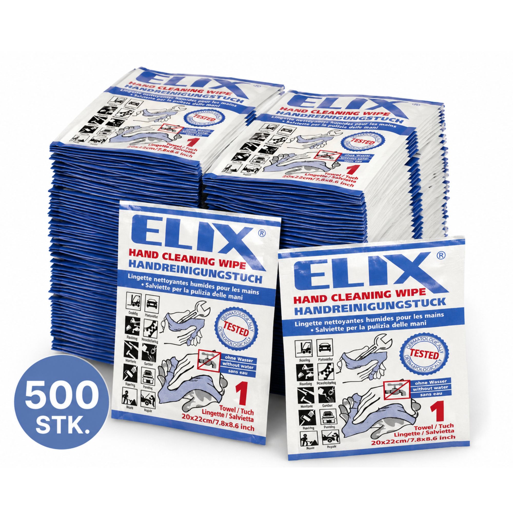 Renseserviet til værksted - ELIX HAND CLEANING WIPES - 500 stk billede